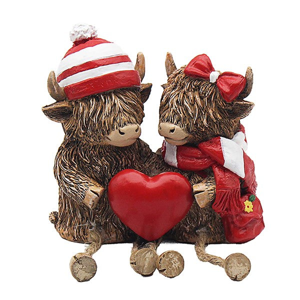Highland Cow Couple Holding Heart Ornament – Football Colours Edition
