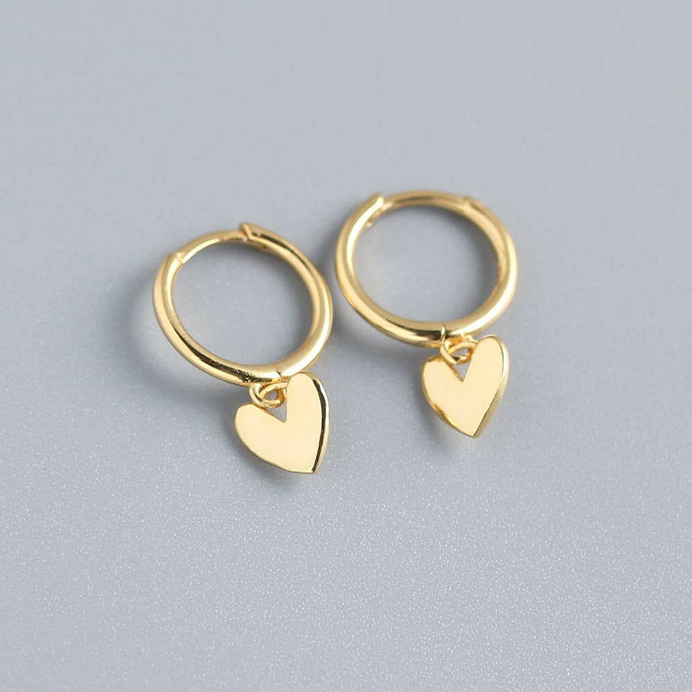 White Leaf - Heart Charm Huggie Earring in Gold