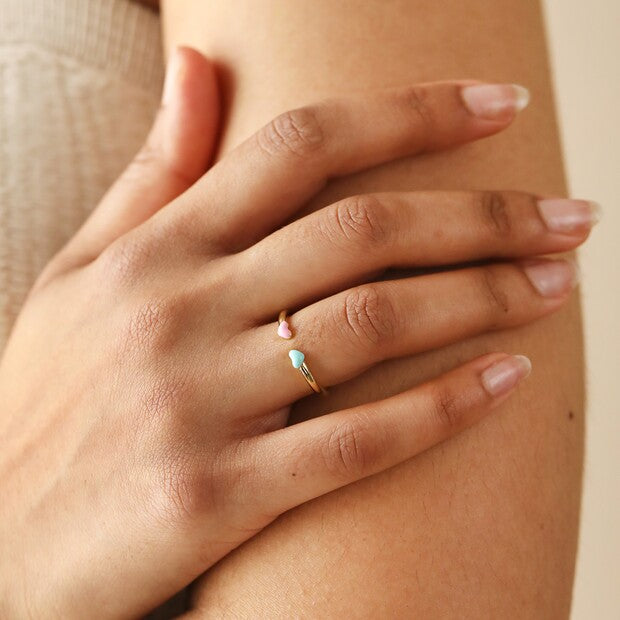 Adjustable Enamel Hearts Open Ring in Gold
