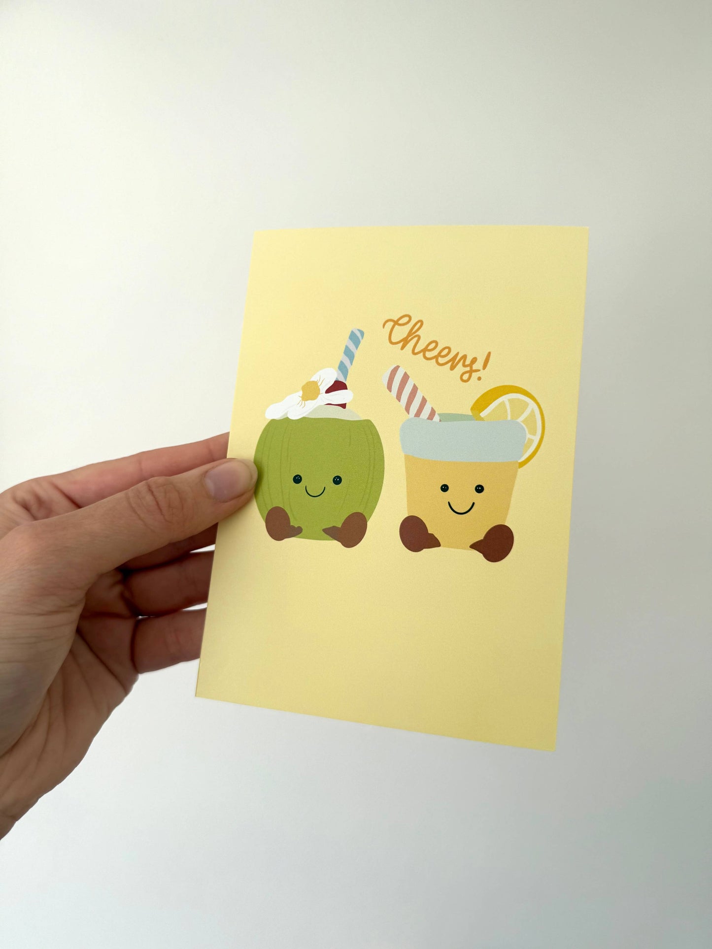 Gallerybylara - "cheers" greeting card. A6. Summer drinks. Cuddly toy