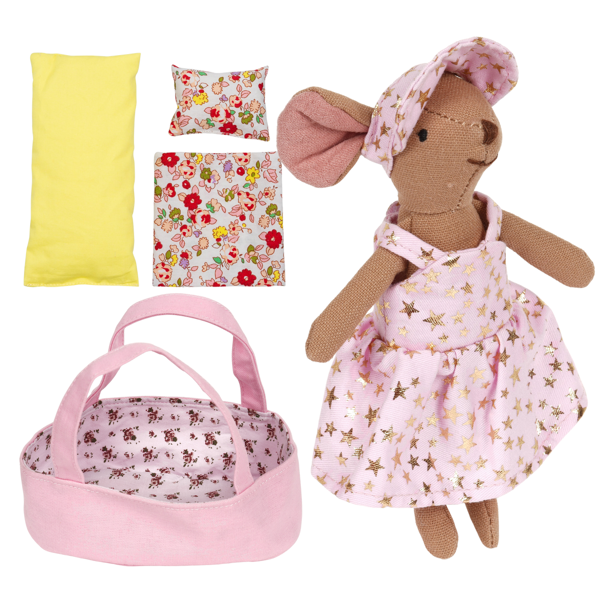 LEVLOVS - Mouse & Carry Cot Set in Gold Star Dress