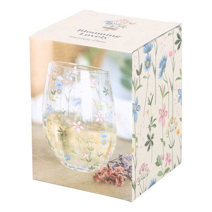 Floral Print Stemless Glass -birthday gift, mothers day gift