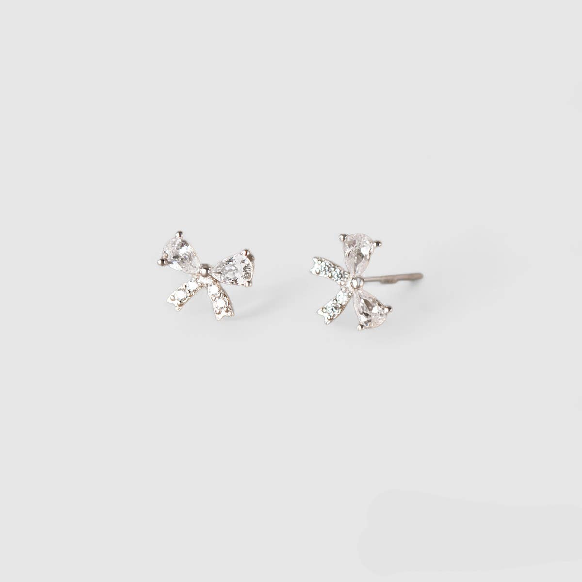 White Leaf - Cubic Zirconia Bow Earring in Sterling Silver