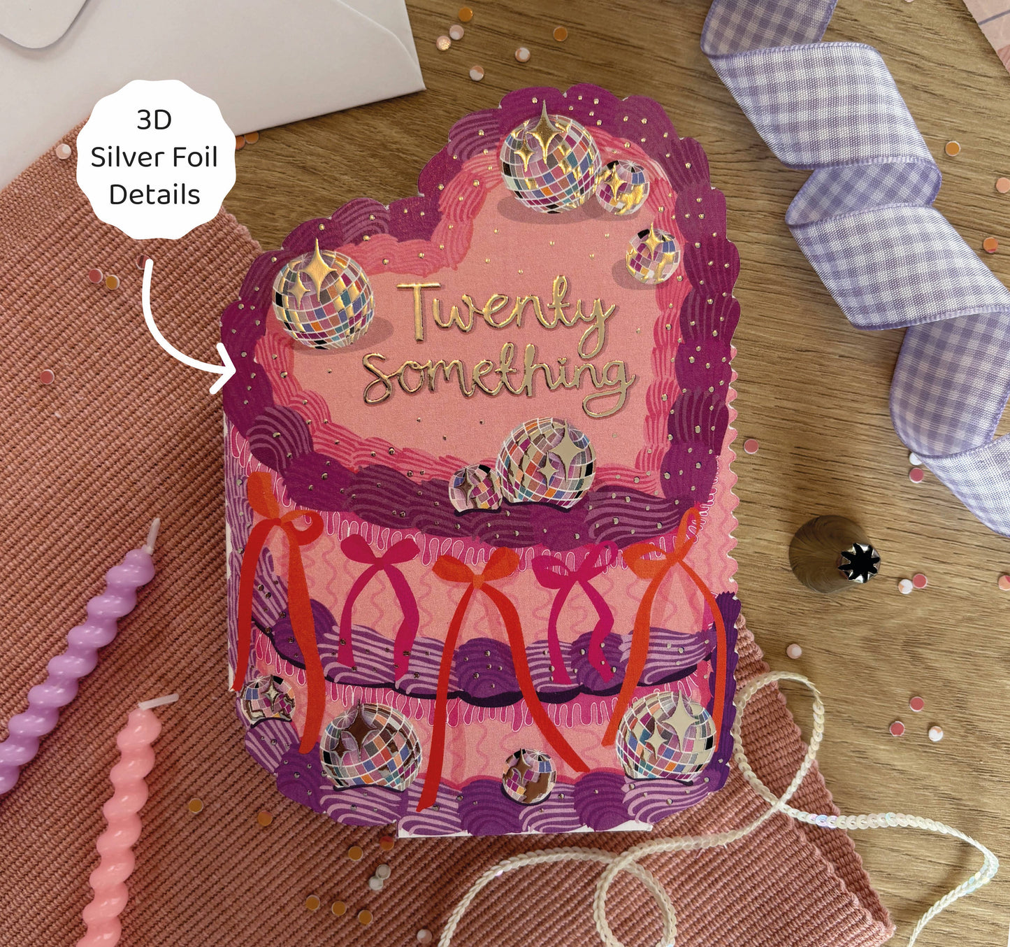Two For Joy Illustration - Twenty Something - Birthday Cake Shaped Greeting Card