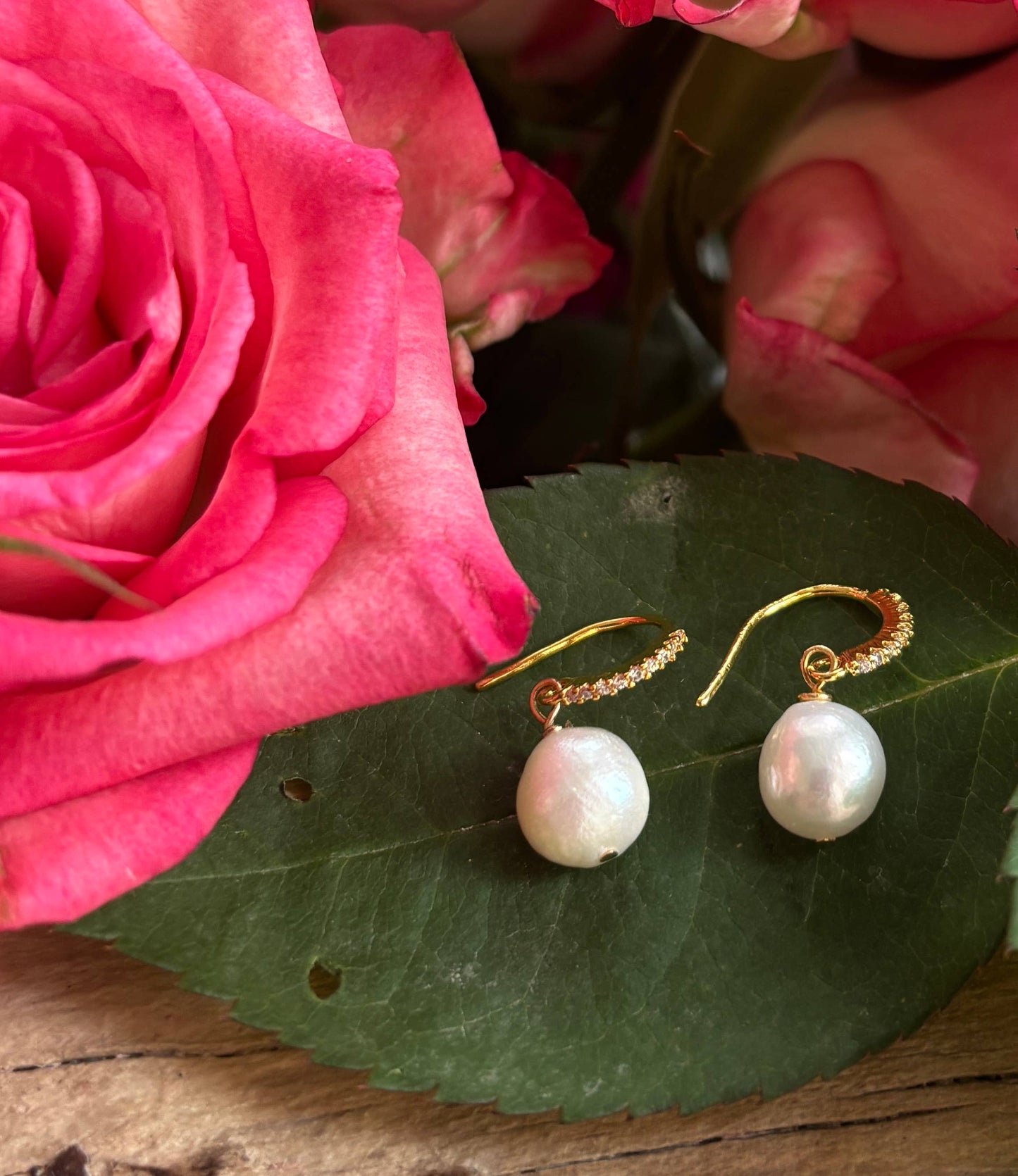 Ocean Ripples - 14ct Gold Plated Fresh Water Pearl Vintage Style Earrings