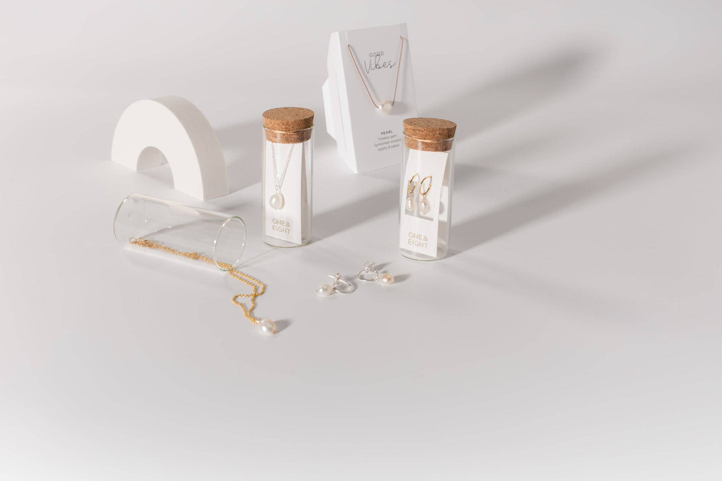 One & Eight - Silver Pearl Drop Studs