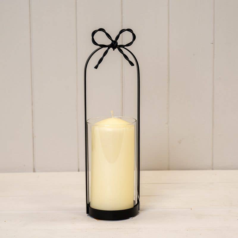 Small Black Metal Candle Holder with Bow