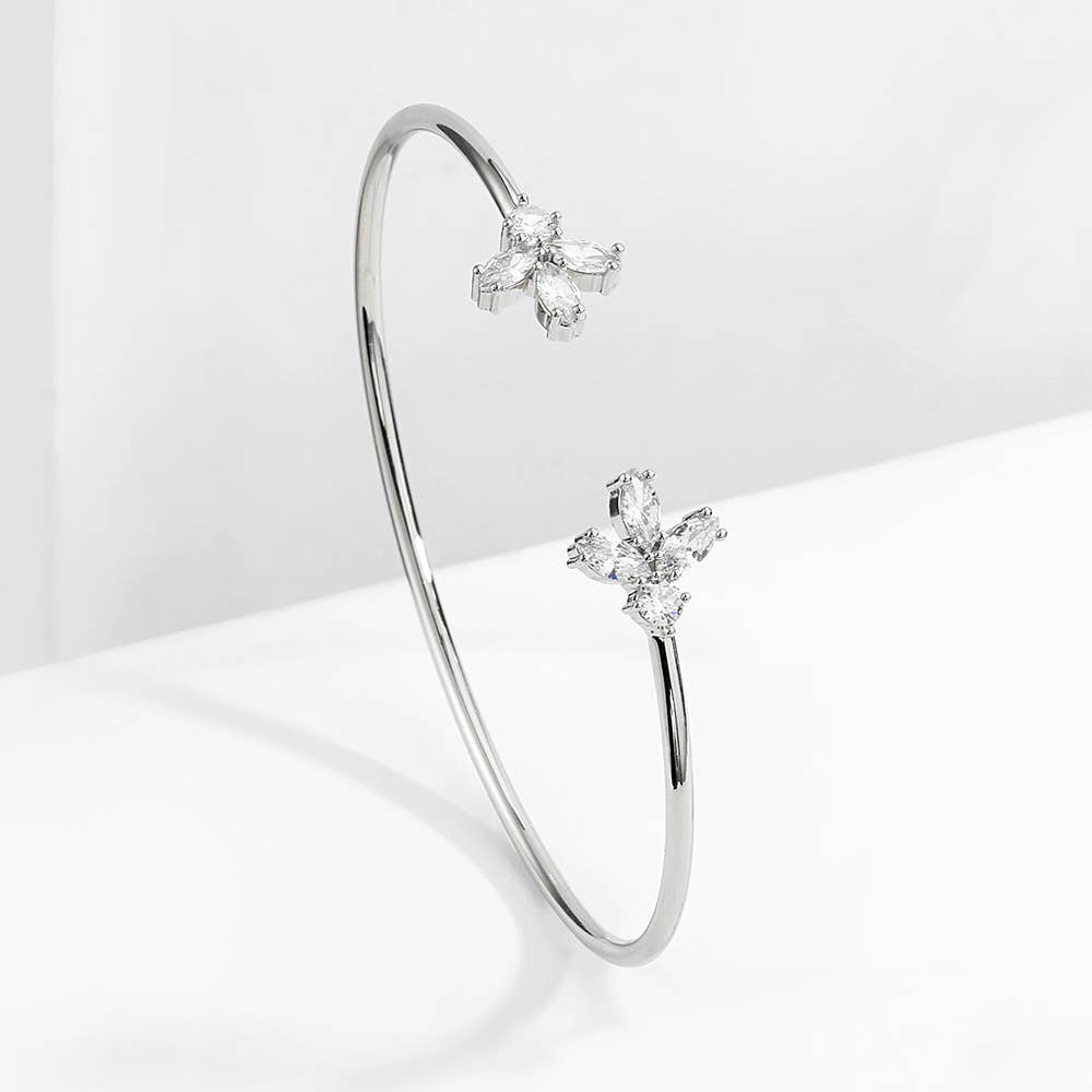 White Leaf - Fine Open Detail Bangle in Silver