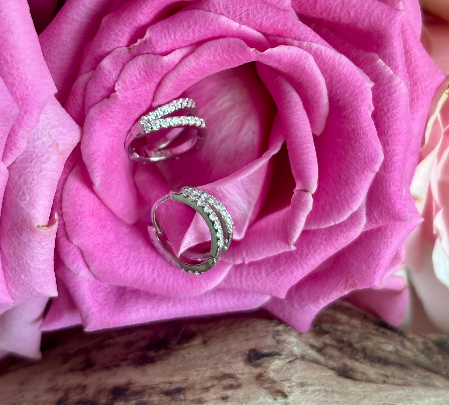 Ocean Ripples - 925 Sterling Silver Cubic Zirconia Double Hoop Earrings