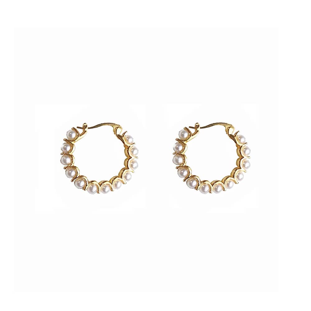 Last True Angel - Faux Pearl Hoop Earring in Gold