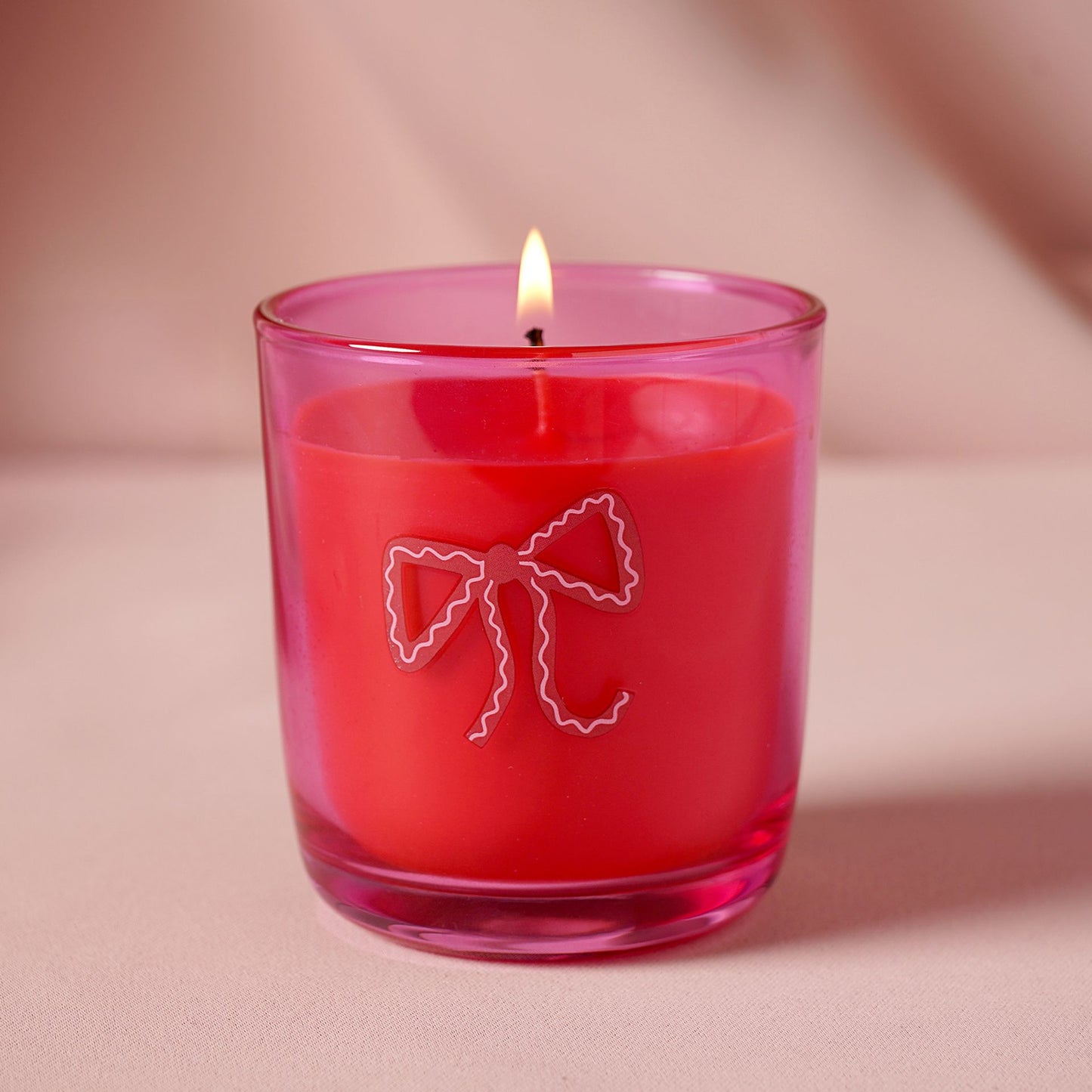 RASPBERRY BLOSSOM PINK GLASS FRAGRANCED CANDLE - BOWS
