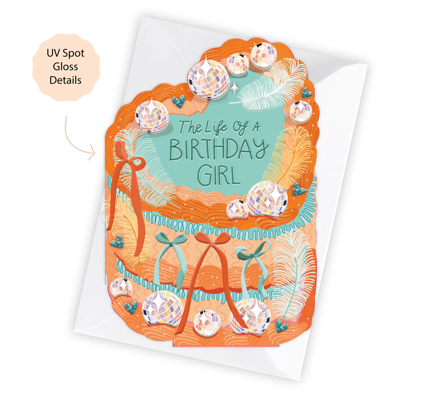 Two For Joy Illustration - The Life of a Birthday Girl - Cake Shaped Greeting Card