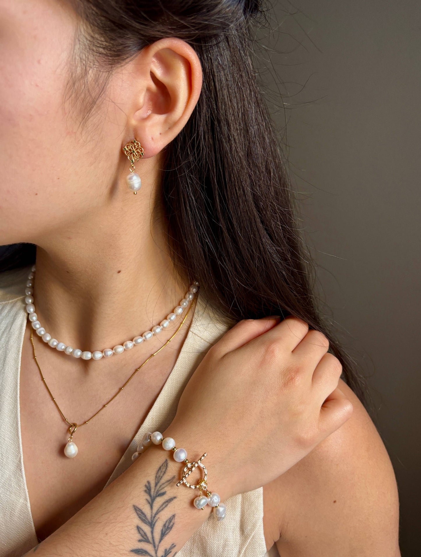 Ocean Ripples - 14ct Gold Plated Fresh Water Pearl T Bar Bracelet