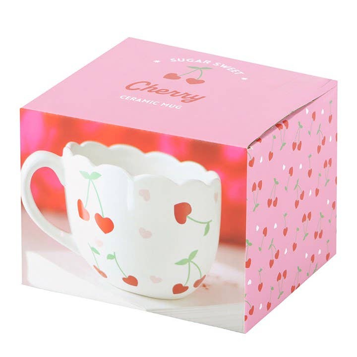 Scalloped Cherry Heart Valentine's Day Mug -birthday gift, mothers day gift