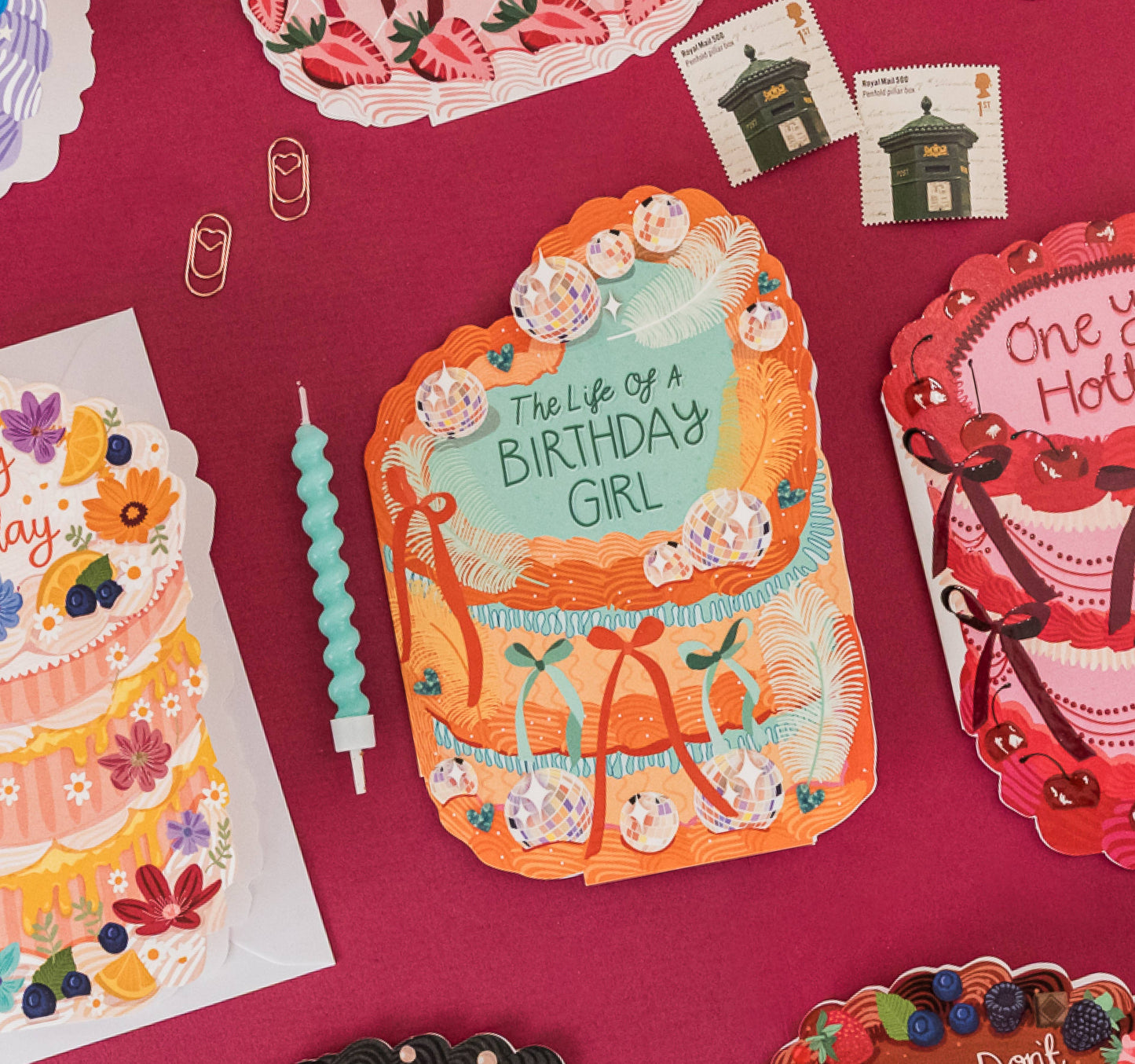 Two For Joy Illustration - The Life of a Birthday Girl - Cake Shaped Greeting Card