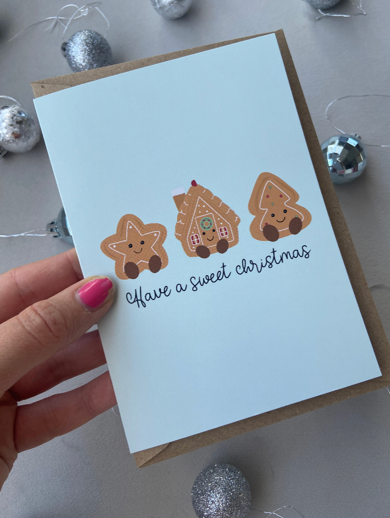 Gallerybylara - "Have a Sweet Christmas" card. Cuddly toy. A6. Gingerbread