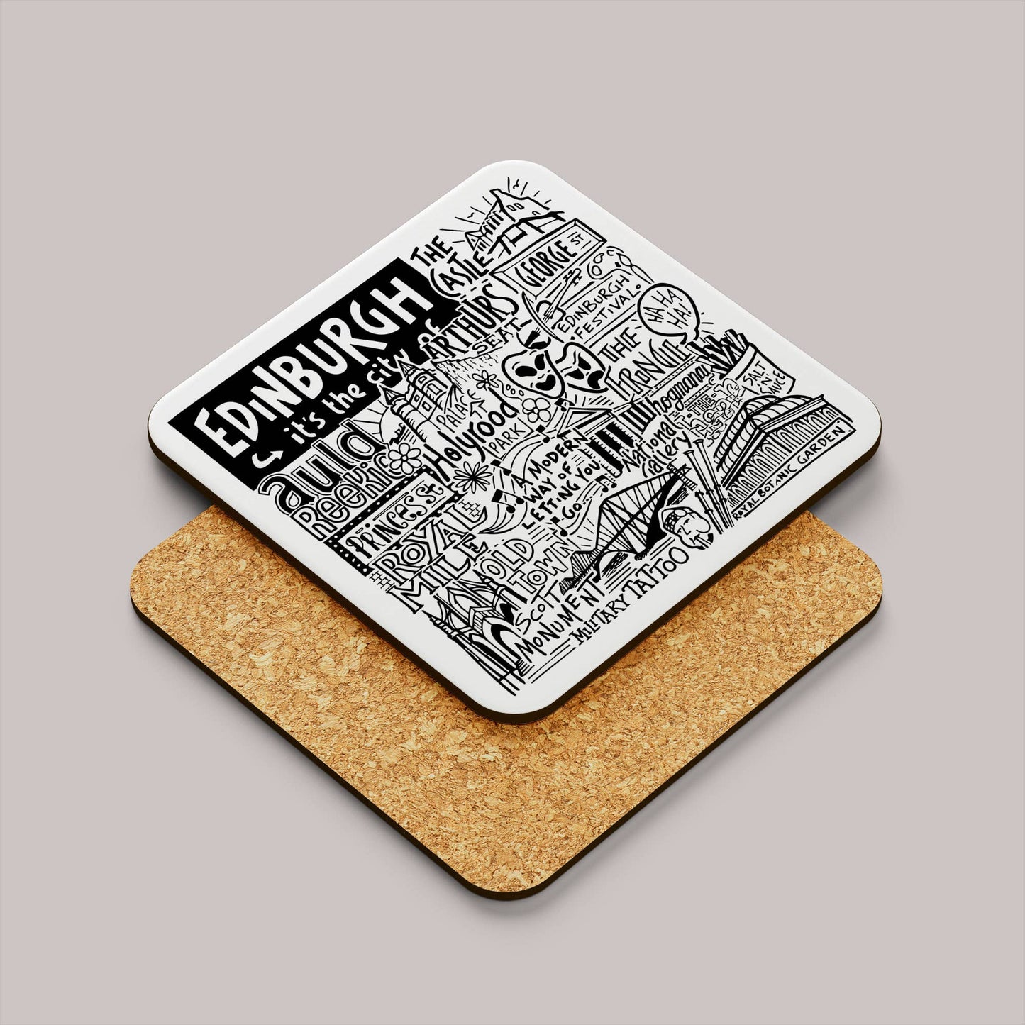 Sketchbook Design - Edinburgh Landmarks Square Coaster