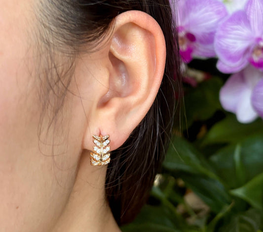 Ocean Ripples - 14ct Gold Plated Cubic Zirconia Leaf Earrings