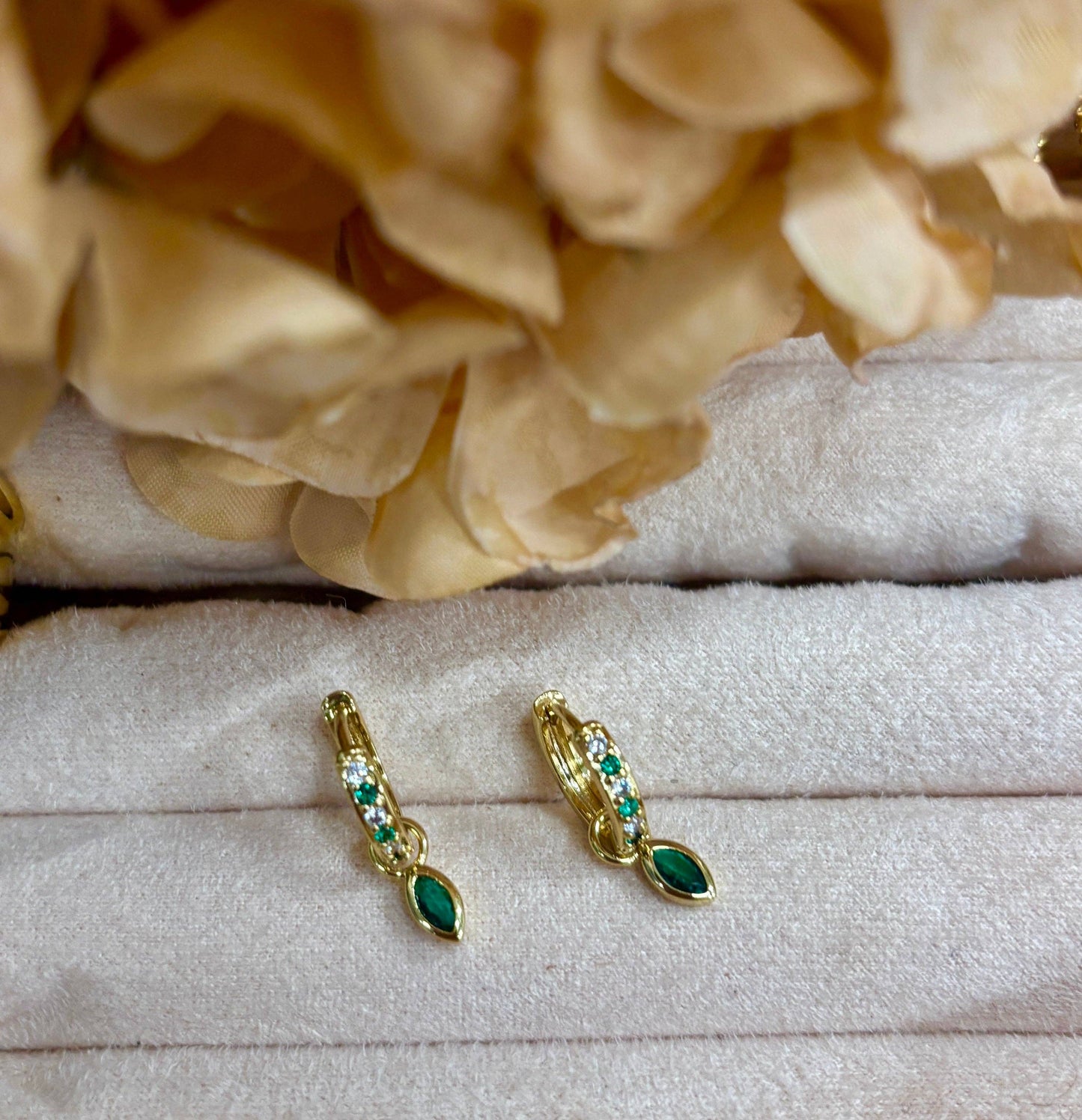 Ocean Ripples - 18ct Gold Plated Cubic Zirconia Drop Huggie Earrings