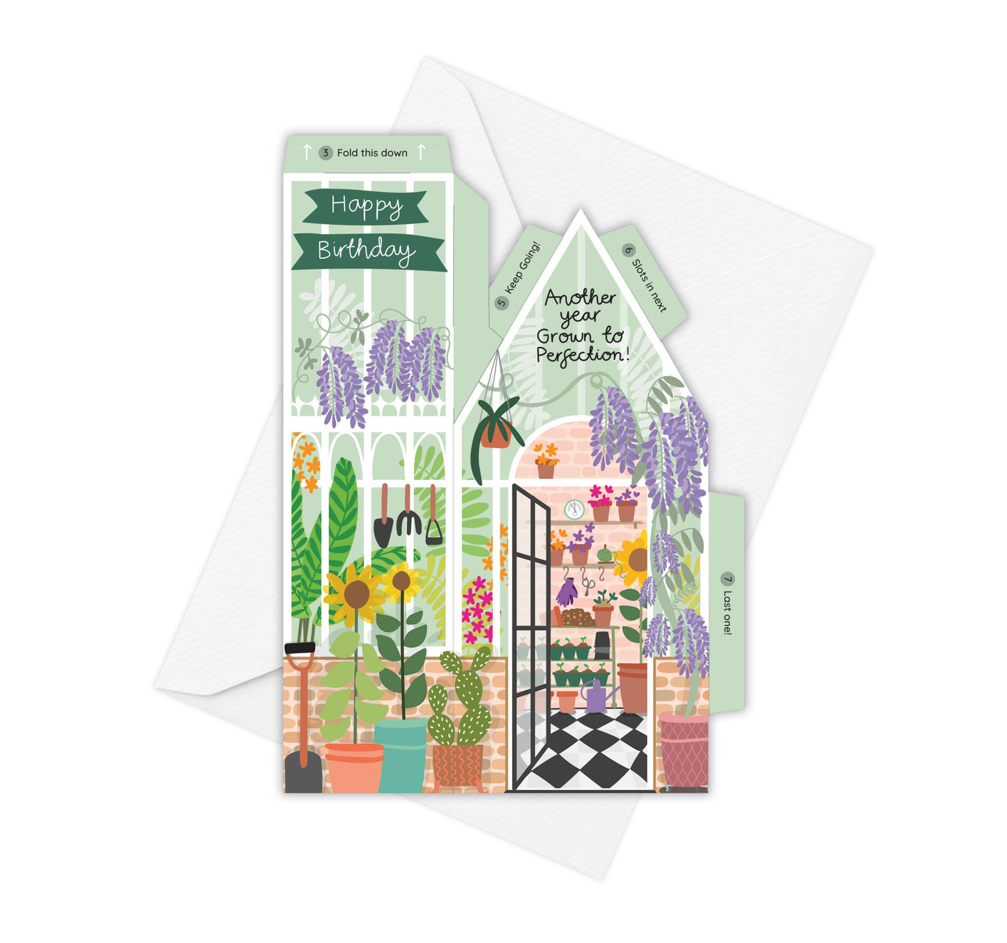 Two For Joy Illustration - Greenhouse Birthday Card – 3D Slot Together Greeting Card
