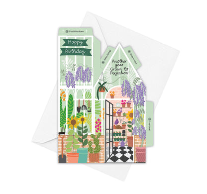 Two For Joy Illustration - Greenhouse Birthday Card – 3D Slot Together Greeting Card