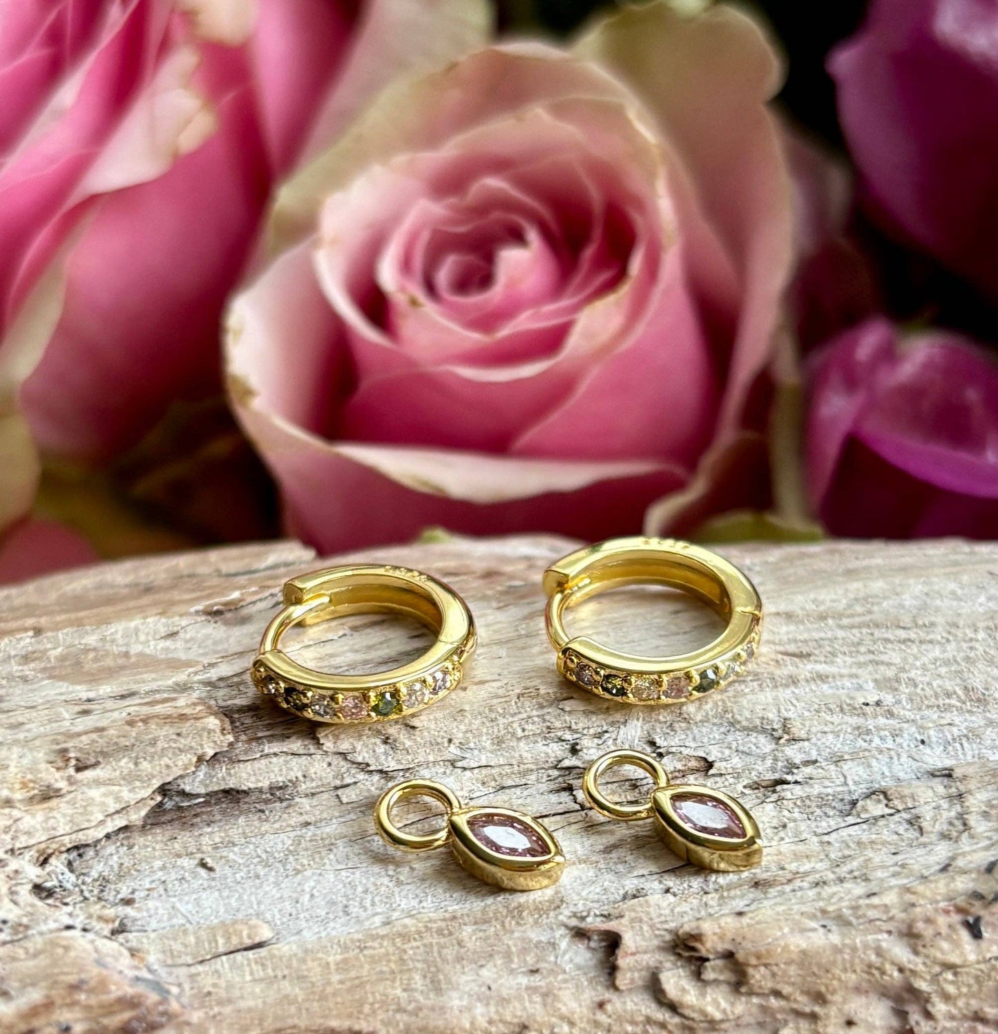 Ocean Ripples - 18ct Gold Plated Cubic Zirconia Drop Huggie Earrings