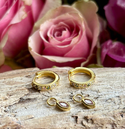 Ocean Ripples - 18ct Gold Plated Cubic Zirconia Drop Huggie Earrings