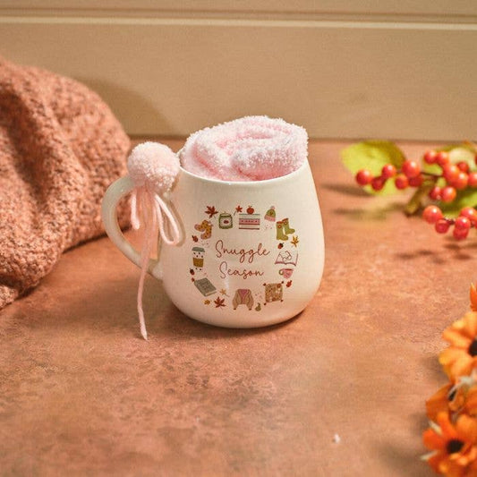 Langs - Cosy Chapter Snuggle Season Stoneware Mug With Fluffy Socks And Pom Pom With Gift Box