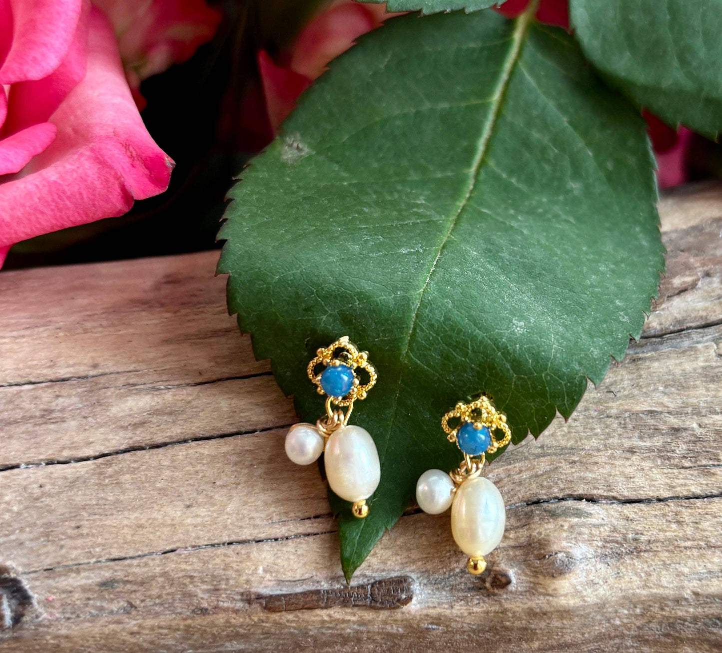 Ocean Ripples - 14ct Gold Plated Double Fresh Water Pearl Drop Earrings