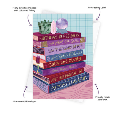 Two For Joy Illustration - Birthday Witchy Crystal Blessings - Foiled Bookish Birthday Card