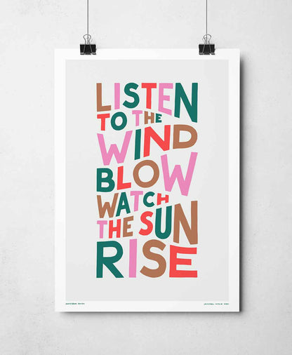 Sketchbook Design - Listen To The Wind Blow Song Lyric Typography Print