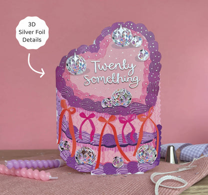 Two For Joy Illustration - Twenty Something - Birthday Cake Shaped Greeting Card