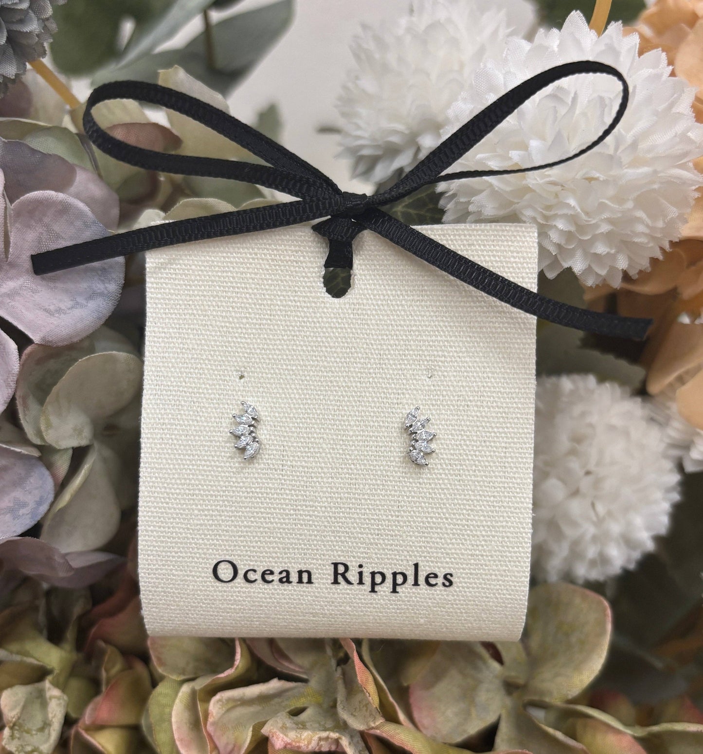 Ocean Ripples - 925 Sterling Silver Cubic Zirconia Climber Earrings