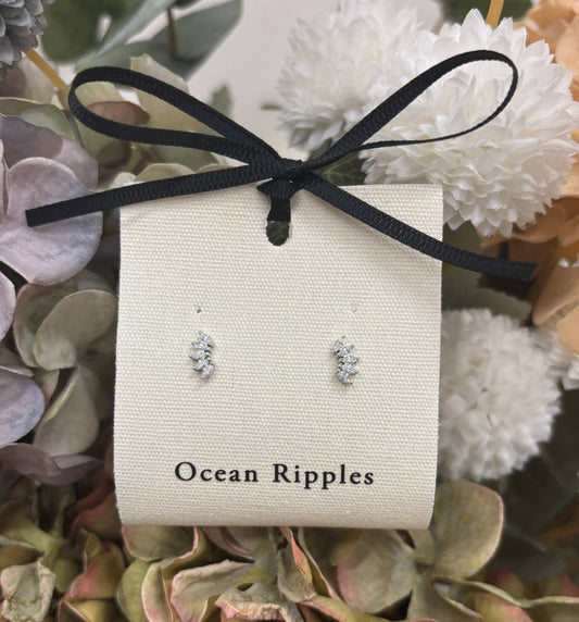 Ocean Ripples - 925 Sterling Silver Cubic Zirconia Climber Earrings