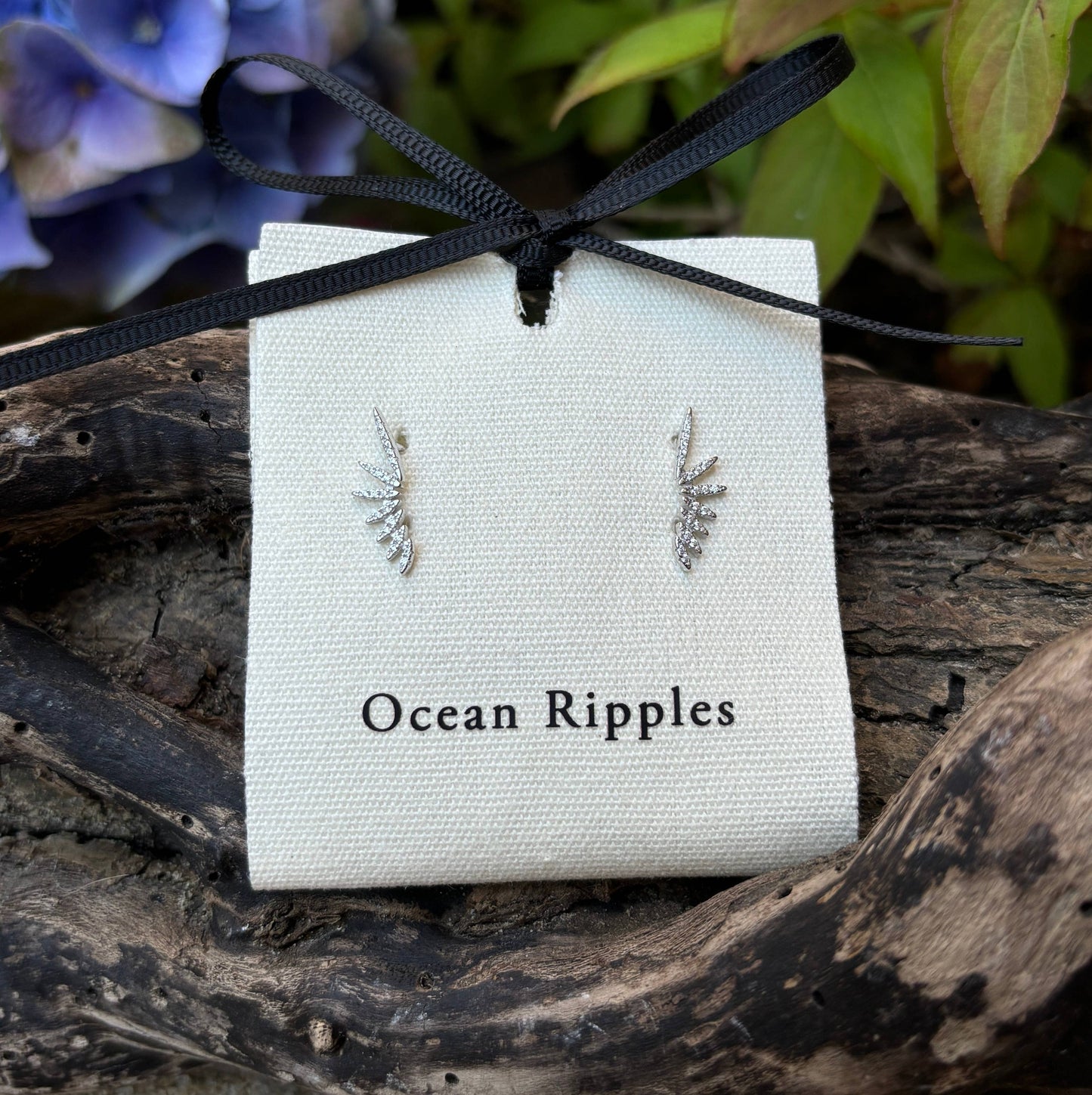 Ocean Ripples - 925 Sterling Silver Cubic Zirconia Wing Earrings