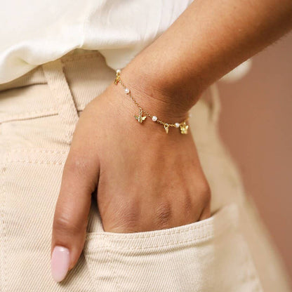 Lisa Angel - Bee Pearl Butterfly and Heart Charm Bracelet