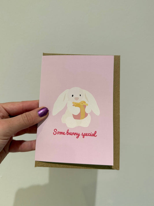 Gallerybylara - Bunny celebration card. “Some bunny special”. A6 - jelly cat inspired