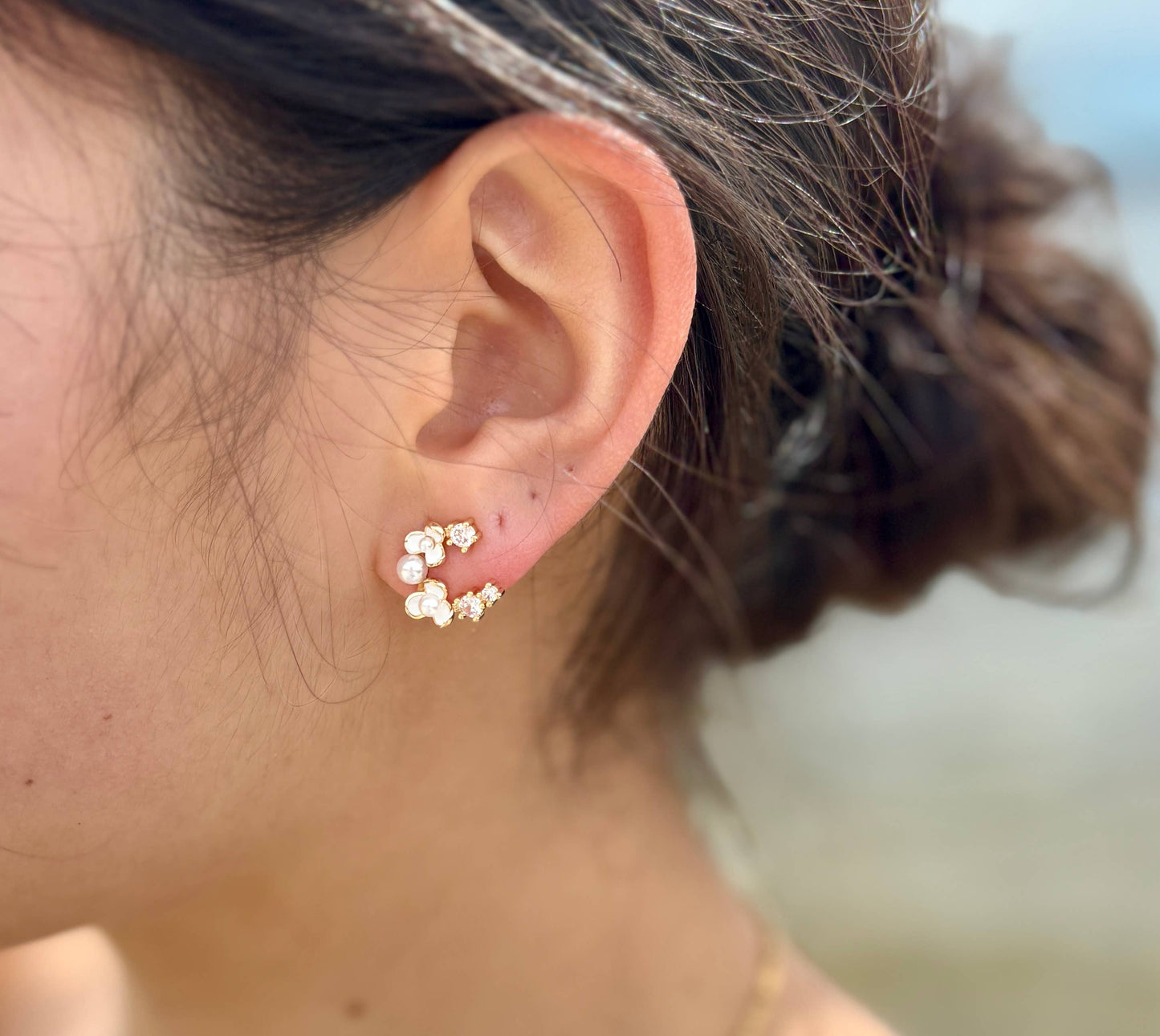 Ocean Ripples - 14ct Gold Plated Cubic Zirconia Flower Earrings