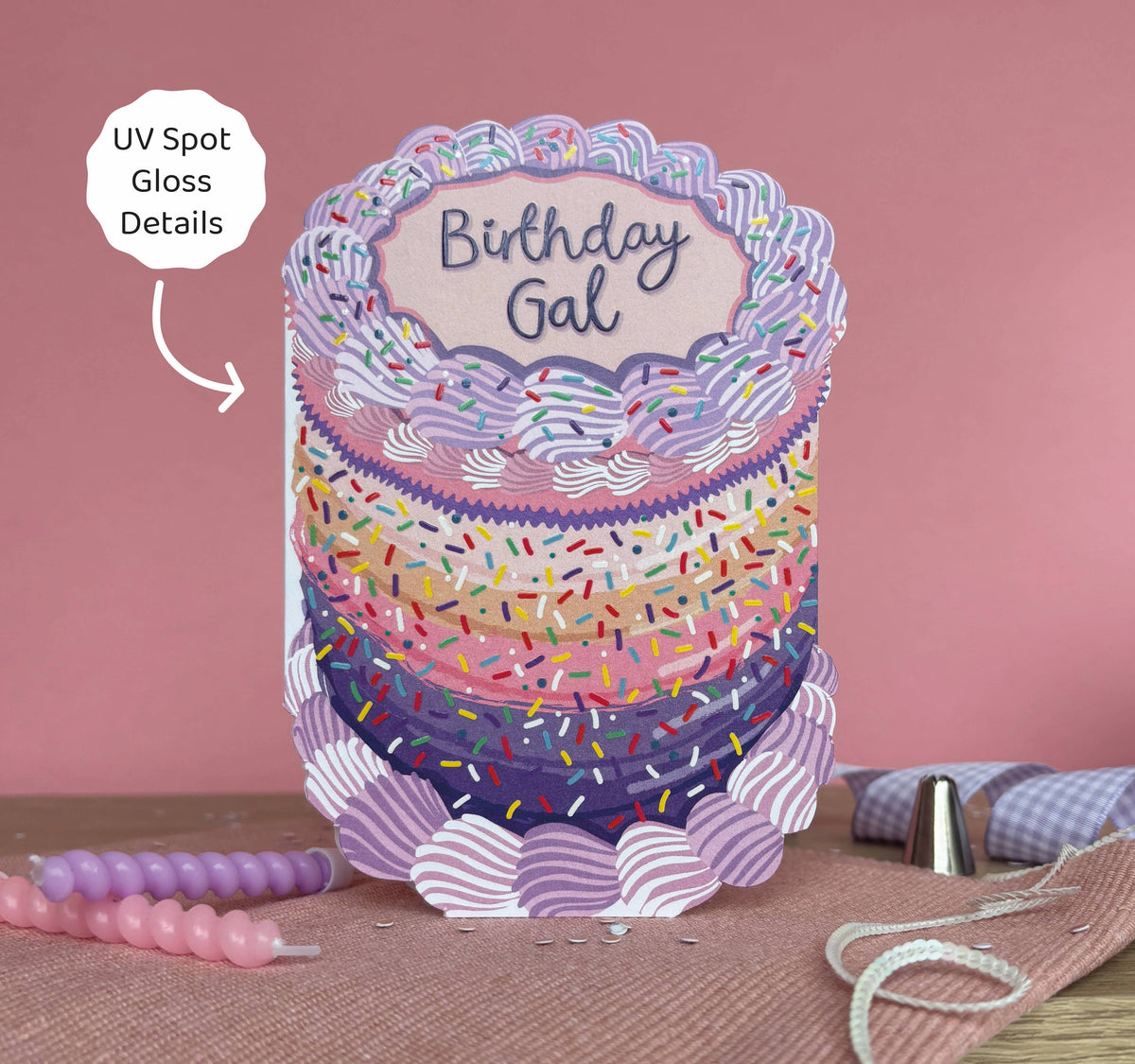 Two For Joy Illustration - Birthday Gal - Birthday Cake Shaped Greeting Card