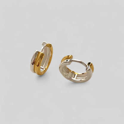 White Leaf - Multi Tonal Huggie Hoop in Gold & Sterling Silver
