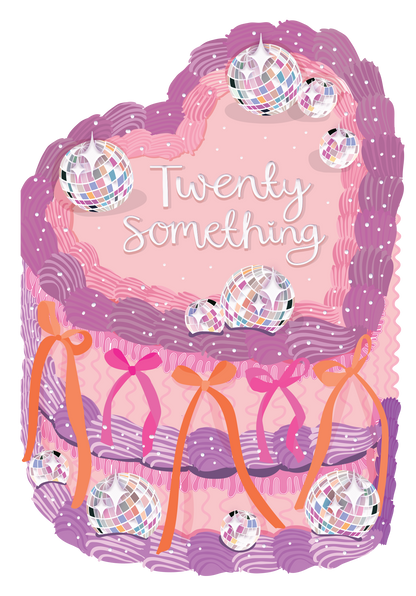 Two For Joy Illustration - Twenty Something - Birthday Cake Shaped Greeting Card