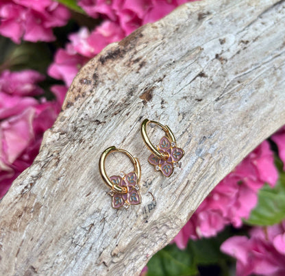 Ocean Ripples - 14ct Gold Plated Pink Sakura Blossom Earrings