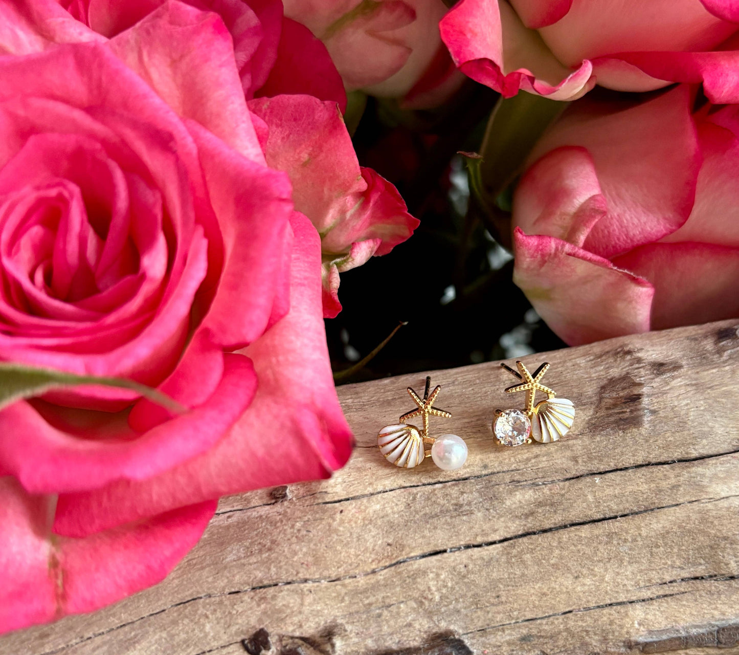 Ocean Ripples - 14ct Gold Plated Mismatch Starfish Shell Earrings