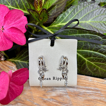Ocean Ripples - Rhodium Plated Celestial Dangle Earrings