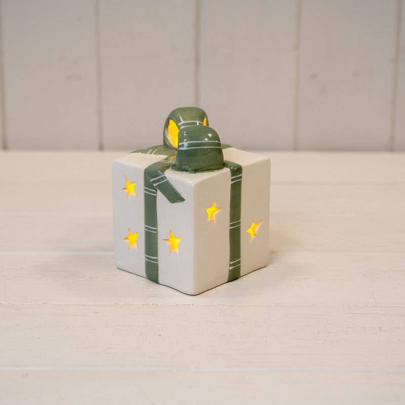 Satchville - White/Green Ceramic Present with LED