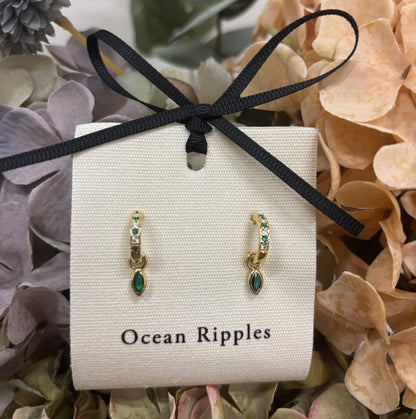 Ocean Ripples - 18ct Gold Plated Cubic Zirconia Drop Huggie Earrings
