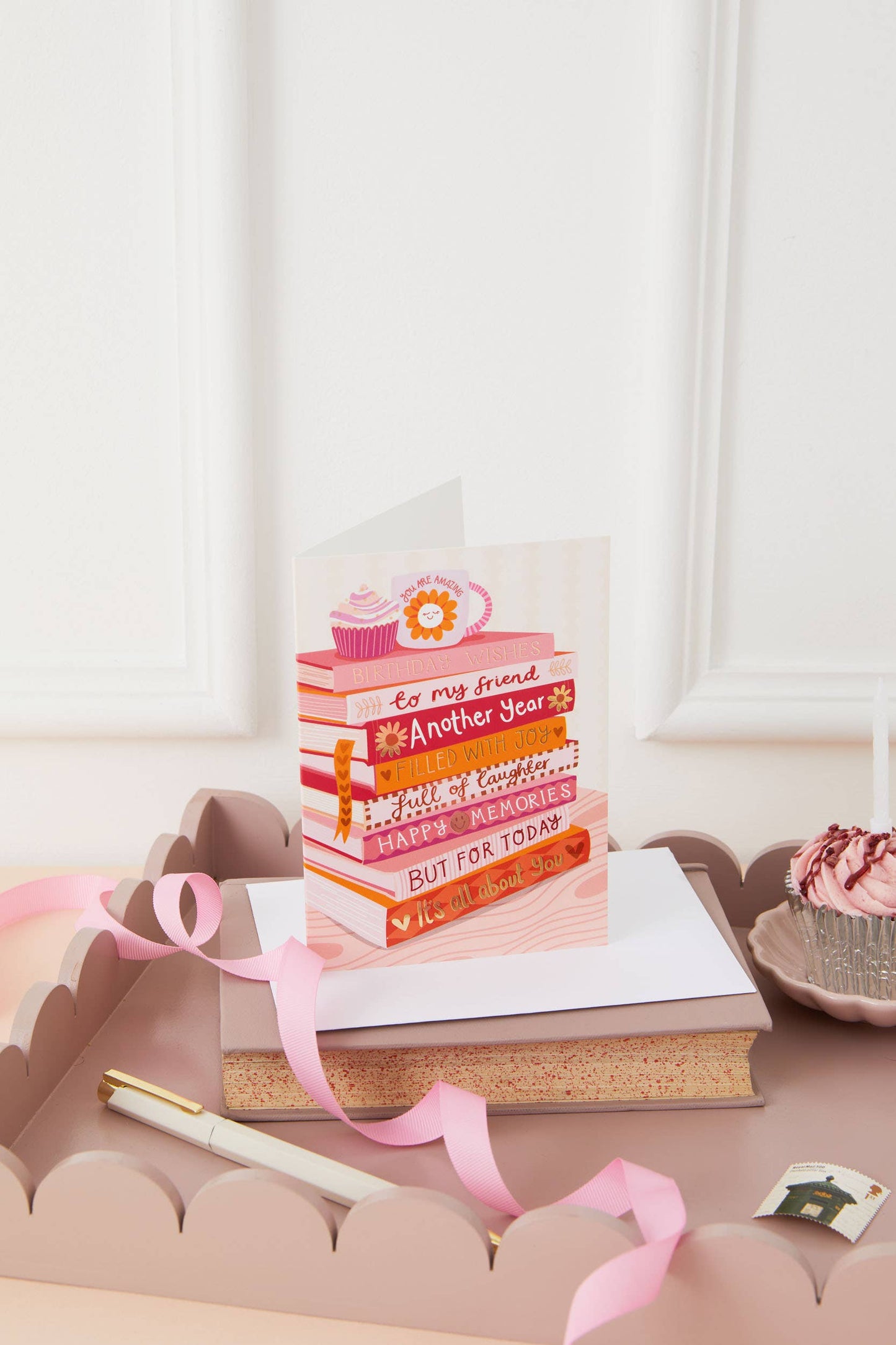 Two For Joy Illustration - Happy Birthday To My Friend - Foiled Bookish Birthday Card