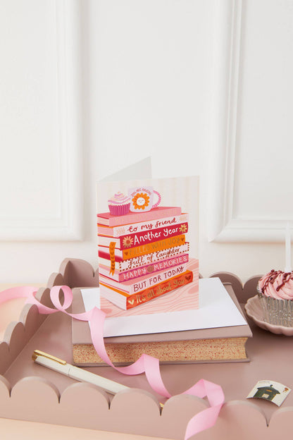Two For Joy Illustration - Happy Birthday To My Friend - Foiled Bookish Birthday Card
