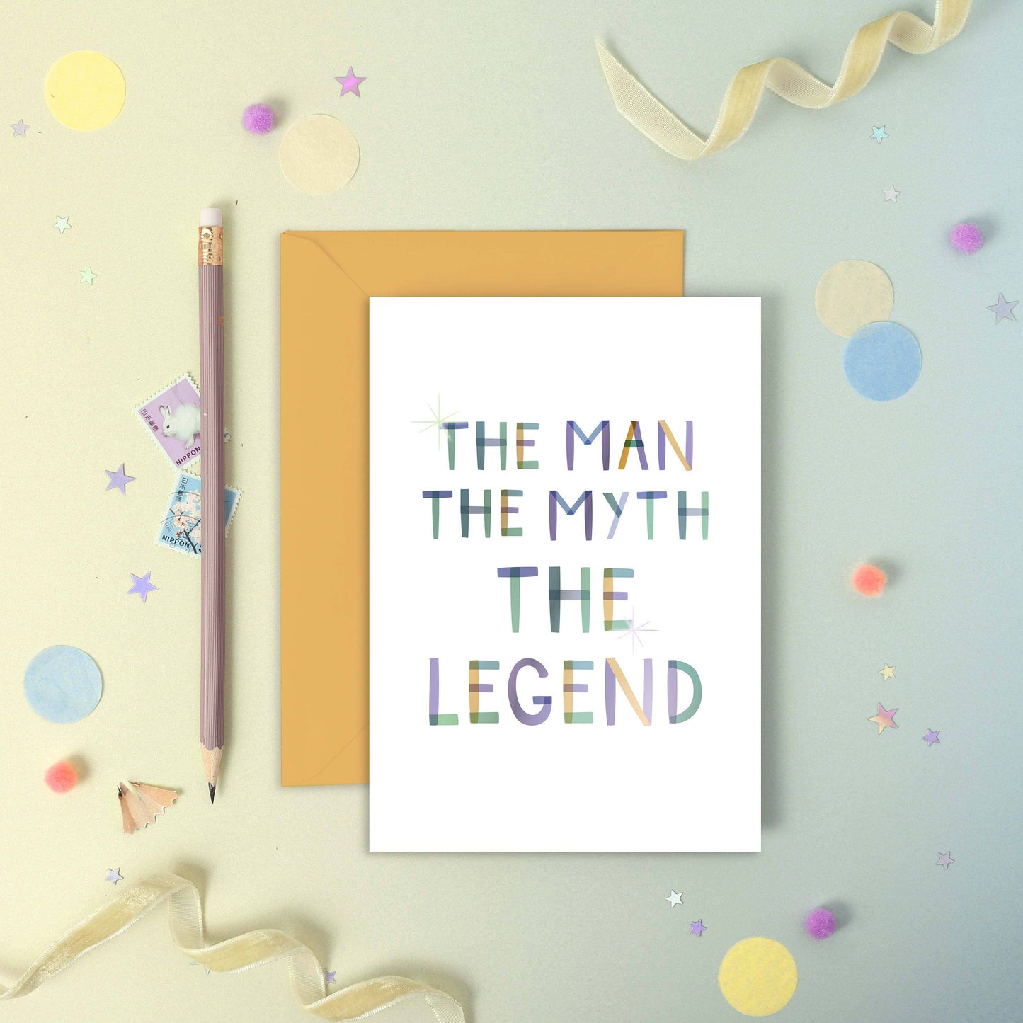 Two For Joy Illustration - The Man Myth Legend. Birthday Father’s Day Foiled Card
