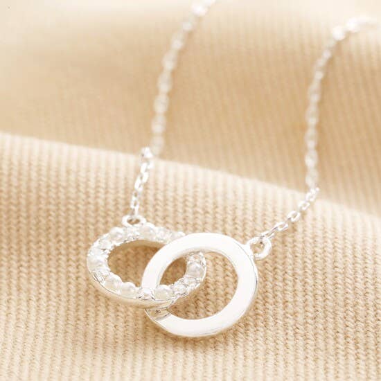 Lisa Angel - Interlocking Pearl Crystal Matte Circles Necklace in Silver